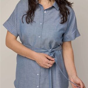 Wool& Laurel Belted Tunic, Vintage Blue Chambray, S, EUC